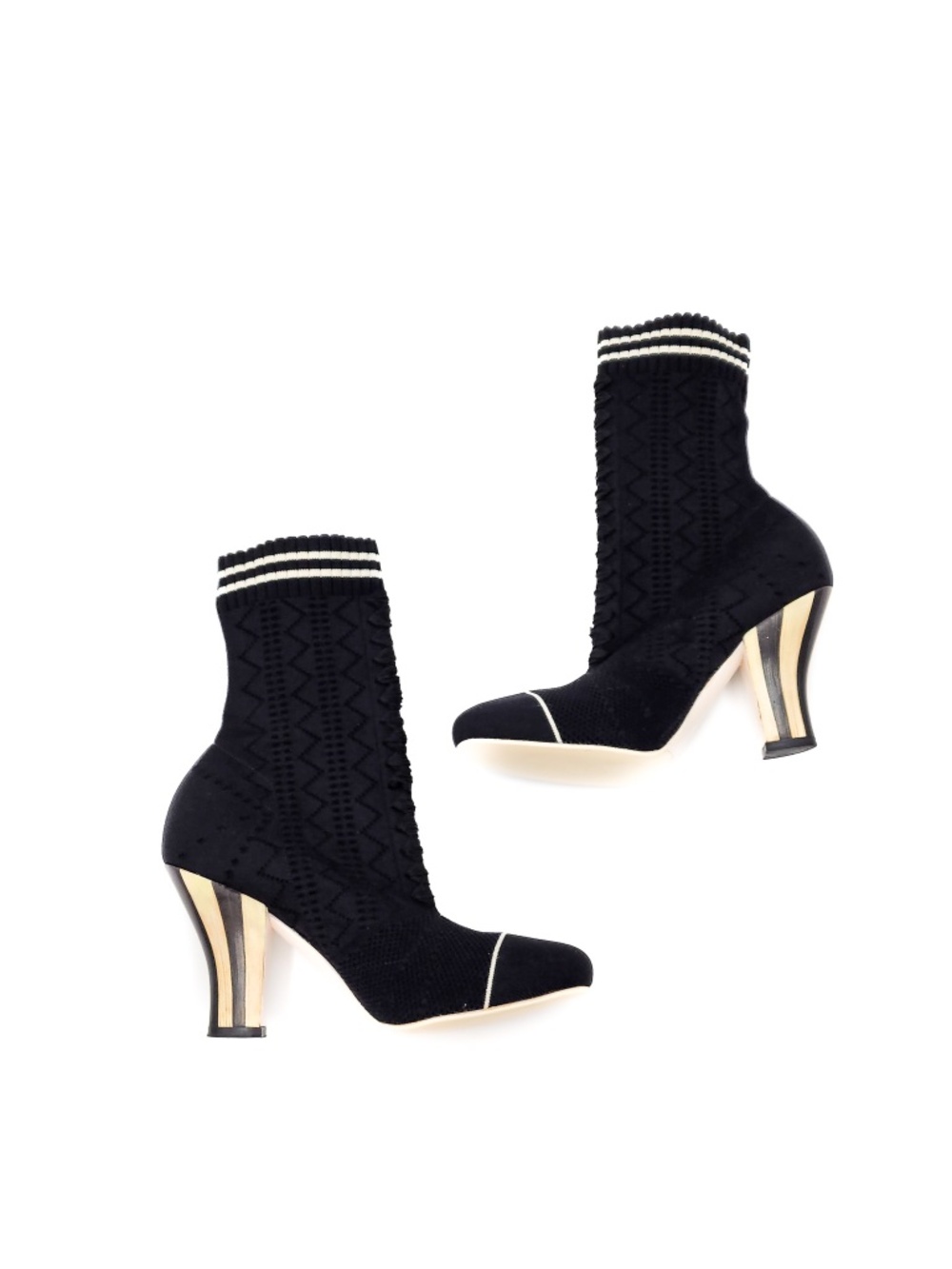 Fendi Black Stretch Knit Pull On Block Heeled Ankle Boots Booties EU 37